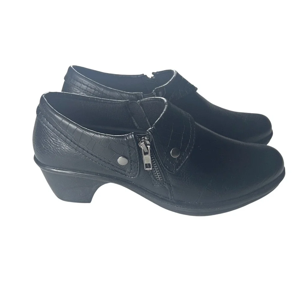 Easy Street Shoes Women's Darcy Comfort Black Croc Trim Zip Bootie 8.5 Slip On - Picture 4 of 11